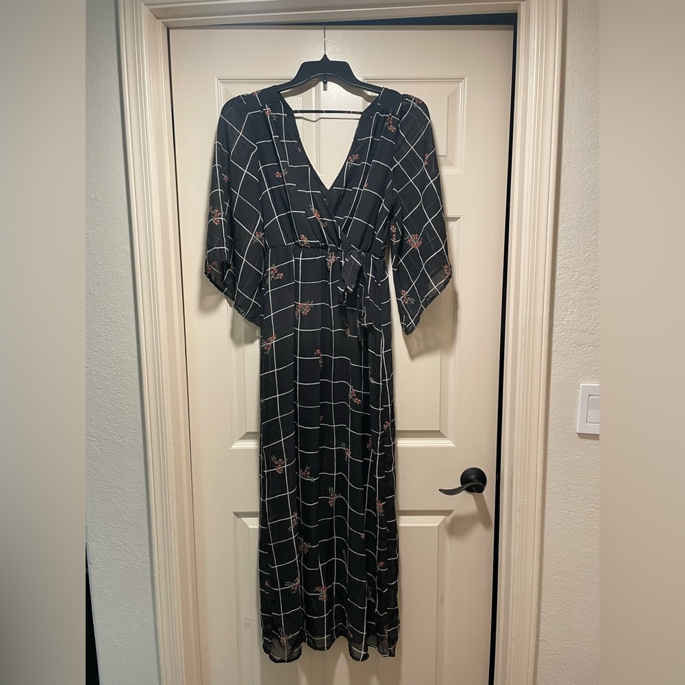 Bailey Blue Black Wrap Gown with Dolman Sleeves